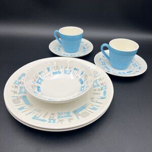 Blue Heaven Royal China Place Settings 2 Dinner Plate 1 Bowl 2 Cup 2 Saucer MCM